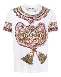 weißes bedrucktes T-Shirt mit einem Rundhalsausschnitt von Moschino