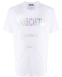 weißes bedrucktes T-Shirt mit einem Rundhalsausschnitt von Moschino