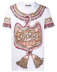 weißes bedrucktes T-Shirt mit einem Rundhalsausschnitt von Moschino