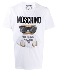 weißes bedrucktes T-Shirt mit einem Rundhalsausschnitt von Moschino