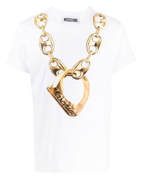 weißes bedrucktes T-Shirt mit einem Rundhalsausschnitt von Moschino