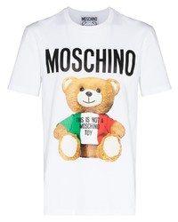 weißes bedrucktes T-Shirt mit einem Rundhalsausschnitt von Moschino