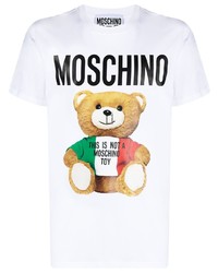 weißes bedrucktes T-Shirt mit einem Rundhalsausschnitt von Moschino