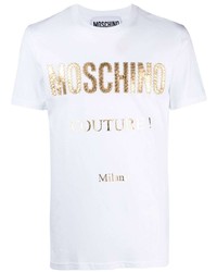 weißes bedrucktes T-Shirt mit einem Rundhalsausschnitt von Moschino