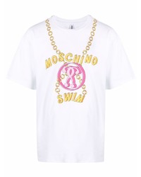 weißes bedrucktes T-Shirt mit einem Rundhalsausschnitt von Moschino