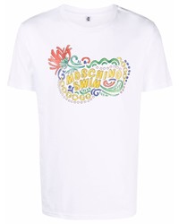 weißes bedrucktes T-Shirt mit einem Rundhalsausschnitt von Moschino