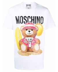 weißes bedrucktes T-Shirt mit einem Rundhalsausschnitt von Moschino