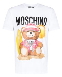 weißes bedrucktes T-Shirt mit einem Rundhalsausschnitt von Moschino