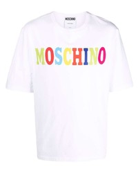 weißes bedrucktes T-Shirt mit einem Rundhalsausschnitt von Moschino