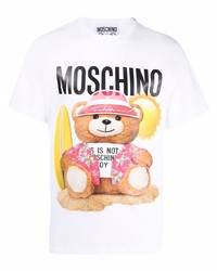 weißes bedrucktes T-Shirt mit einem Rundhalsausschnitt von Moschino