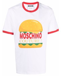 weißes bedrucktes T-Shirt mit einem Rundhalsausschnitt von Moschino