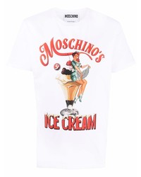 weißes bedrucktes T-Shirt mit einem Rundhalsausschnitt von Moschino