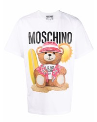 weißes bedrucktes T-Shirt mit einem Rundhalsausschnitt von Moschino