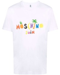 weißes bedrucktes T-Shirt mit einem Rundhalsausschnitt von Moschino