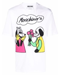 weißes bedrucktes T-Shirt mit einem Rundhalsausschnitt von Moschino