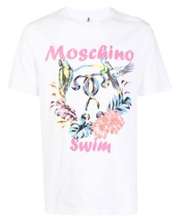 weißes bedrucktes T-Shirt mit einem Rundhalsausschnitt von Moschino