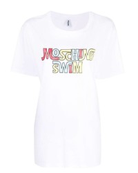 weißes bedrucktes T-Shirt mit einem Rundhalsausschnitt von Moschino