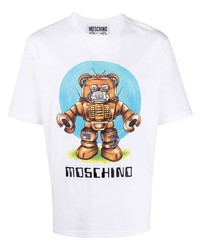 weißes bedrucktes T-Shirt mit einem Rundhalsausschnitt von Moschino