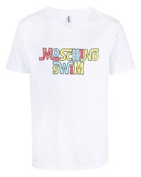 weißes bedrucktes T-Shirt mit einem Rundhalsausschnitt von Moschino