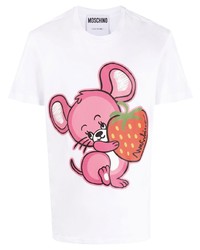 weißes bedrucktes T-Shirt mit einem Rundhalsausschnitt von Moschino