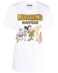 weißes bedrucktes T-Shirt mit einem Rundhalsausschnitt von Moschino