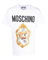 weißes bedrucktes T-Shirt mit einem Rundhalsausschnitt von Moschino