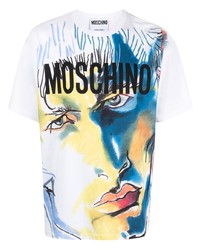 weißes bedrucktes T-Shirt mit einem Rundhalsausschnitt von Moschino