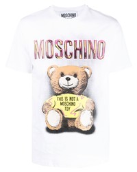 weißes bedrucktes T-Shirt mit einem Rundhalsausschnitt von Moschino