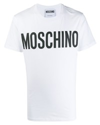 weißes bedrucktes T-Shirt mit einem Rundhalsausschnitt von Moschino