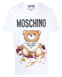 weißes bedrucktes T-Shirt mit einem Rundhalsausschnitt von Moschino