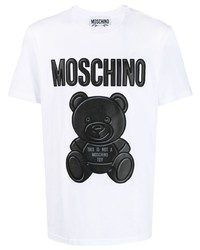 weißes bedrucktes T-Shirt mit einem Rundhalsausschnitt von Moschino