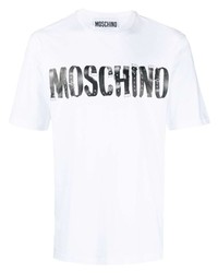 weißes bedrucktes T-Shirt mit einem Rundhalsausschnitt von Moschino