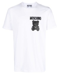 weißes bedrucktes T-Shirt mit einem Rundhalsausschnitt von Moschino