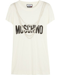 weißes bedrucktes T-Shirt mit einem Rundhalsausschnitt von Moschino