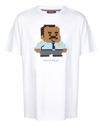 weißes bedrucktes T-Shirt mit einem Rundhalsausschnitt von Mostly Heard Rarely Seen 8-Bit