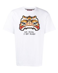 weißes bedrucktes T-Shirt mit einem Rundhalsausschnitt von Mostly Heard Rarely Seen 8-Bit