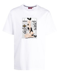 weißes bedrucktes T-Shirt mit einem Rundhalsausschnitt von Mostly Heard Rarely Seen 8-Bit