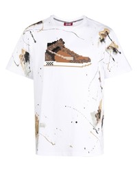 weißes bedrucktes T-Shirt mit einem Rundhalsausschnitt von Mostly Heard Rarely Seen