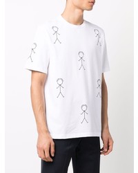 weißes bedrucktes T-Shirt mit einem Rundhalsausschnitt von Thom Browne