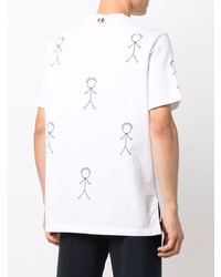 weißes bedrucktes T-Shirt mit einem Rundhalsausschnitt von Thom Browne