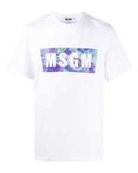 weißes bedrucktes T-Shirt mit einem Rundhalsausschnitt von MSGM