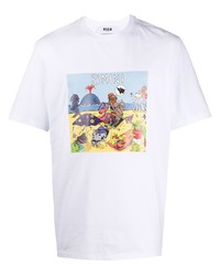 weißes bedrucktes T-Shirt mit einem Rundhalsausschnitt von MSGM