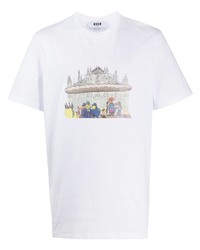 weißes bedrucktes T-Shirt mit einem Rundhalsausschnitt von MSGM