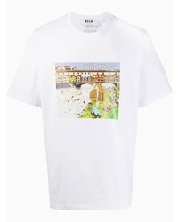 weißes bedrucktes T-Shirt mit einem Rundhalsausschnitt von MSGM