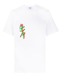 weißes bedrucktes T-Shirt mit einem Rundhalsausschnitt von MSGM