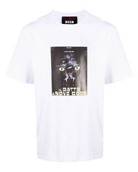 weißes bedrucktes T-Shirt mit einem Rundhalsausschnitt von MSGM