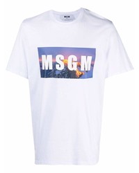 weißes bedrucktes T-Shirt mit einem Rundhalsausschnitt von MSGM