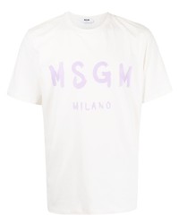 weißes bedrucktes T-Shirt mit einem Rundhalsausschnitt von MSGM