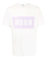 weißes bedrucktes T-Shirt mit einem Rundhalsausschnitt von MSGM