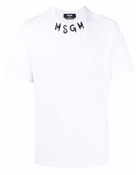 weißes bedrucktes T-Shirt mit einem Rundhalsausschnitt von MSGM